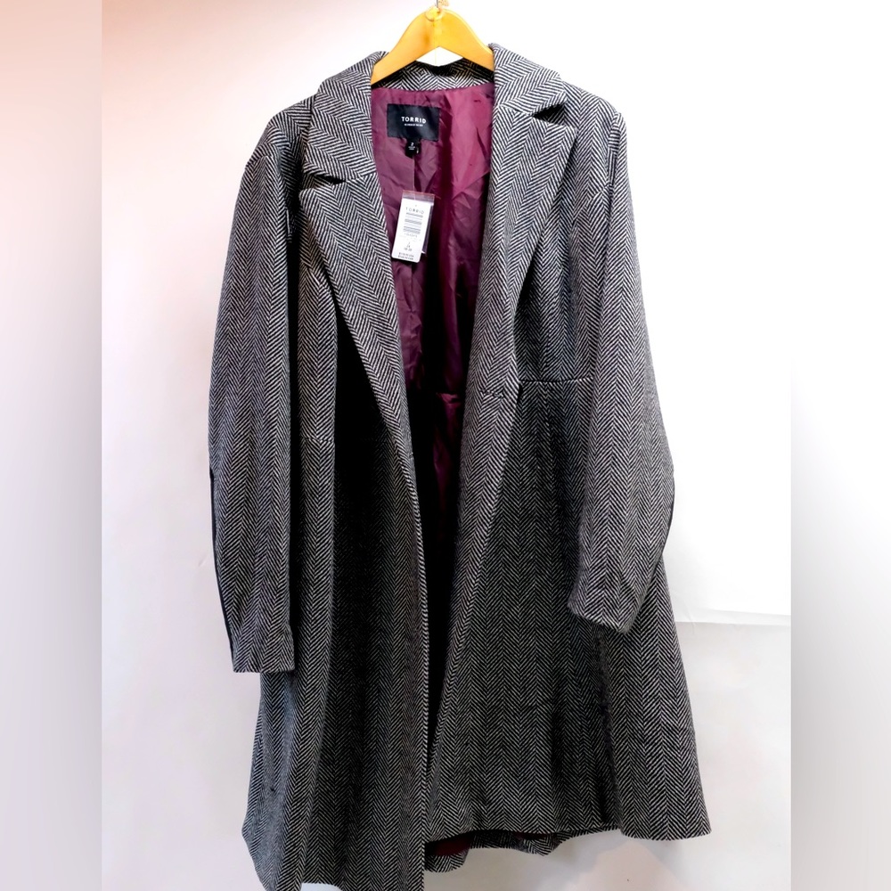 Torrid 2 gray Herringbone Babydoll Coat Winter Dressy Winter Wool Blend